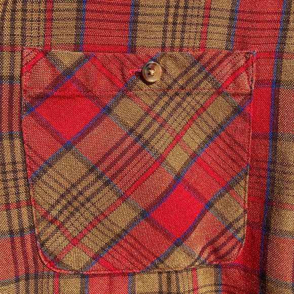 Vintage Red Ochre Plaid Shirt Flannel Lumberjack Work Shirt John Blair - Picture 4 of 14